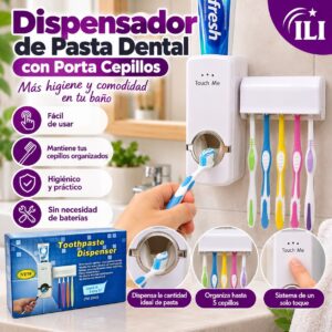 Dispensador de Crema Dental con Porta Cepillos