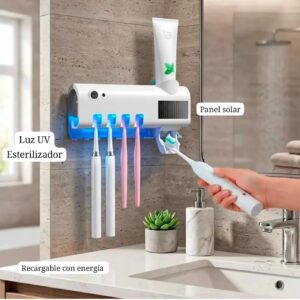 Porta cepillos de dientes con esterilizador UV y dispensador de pasta de dental – 3 en 1
